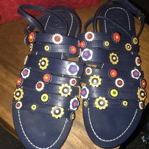Tory Burch Marguerite Flat Sandals Blue Navy Sea